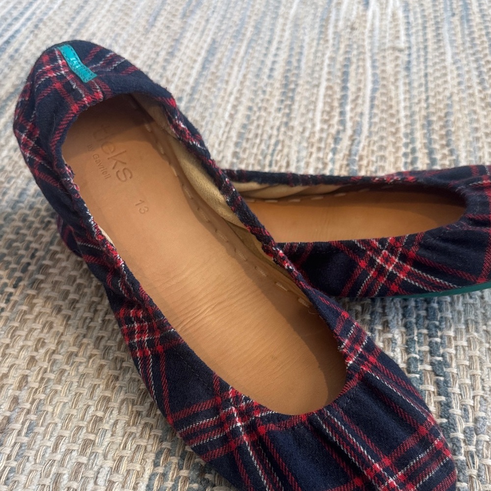 Tieks Navy & Red Plaid Ballet Flats with Teal Tab